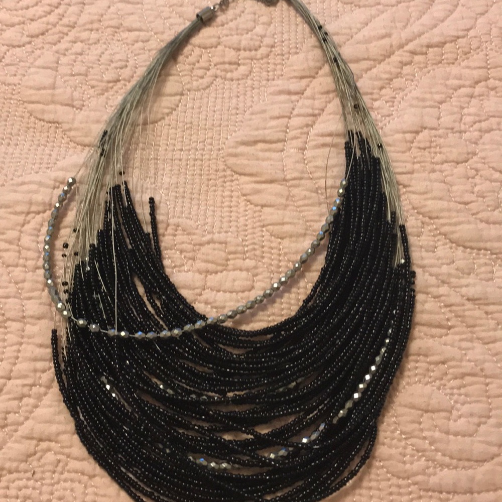 Black and silver multi strand necklace